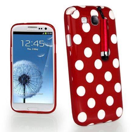 Polka Dots Gel Case Cover For Samsung I9300 Galaxy S3 III+ Film + Stylus
