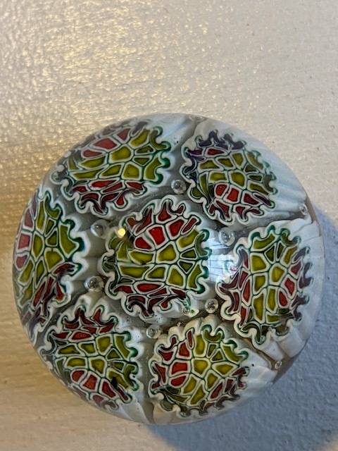 Vintage Murano Art glass paperweight, Mille Fiore - Green and Orange