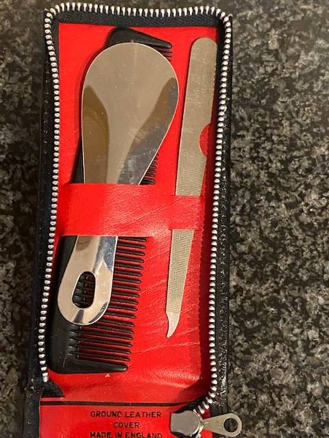 Men's Black Leather Grooming Travel Kit