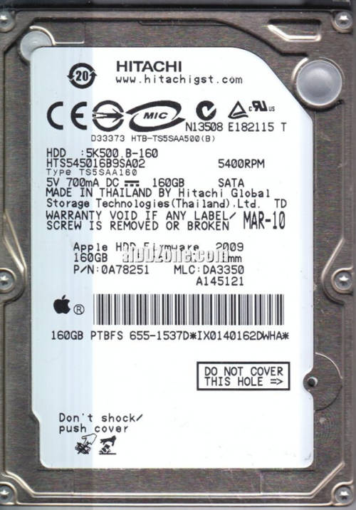 APPLE/ Hitachi 160GB  HTS545016B9SA02  Laptop Hard Disk SATA 2.5`