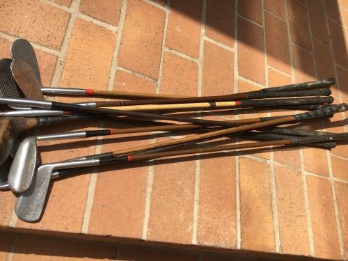 Vintage / Antique golf clubs - collector or mancave novelty - 10 clubs