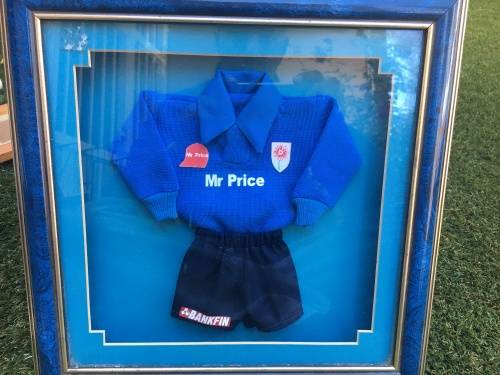Blue Bulls mini rugby kit in frame - collectors item - fantastic for mancave or display