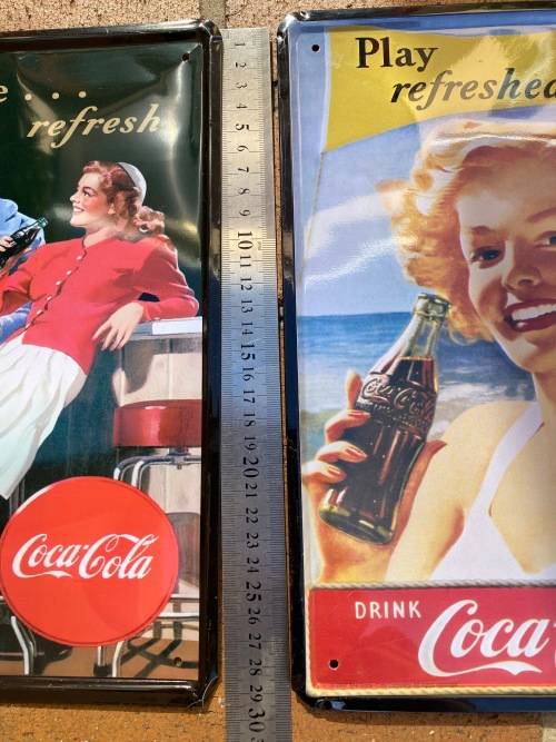 2 x vintage looking steel Coca Cola signs - nice