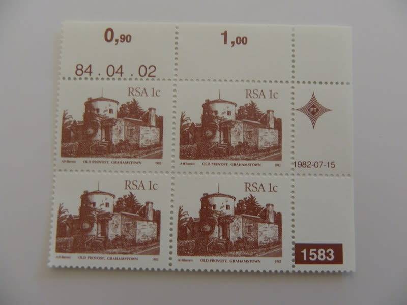 RSA 4th Definitive Series (1982) - 1c Mint Control Block #1583 Dated 84.04.02