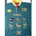 SPRINGBOK RUBGY YERSEY WITH ALL THE EMBLEMS OVER THE PAST 100 YEARS