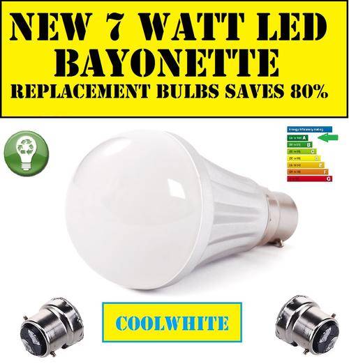 NEW ARRIVAL  7 WATT COOL WHITE LED 500 LUMENS BAYONETTE  HOUSEHOLD BULB R239.95
