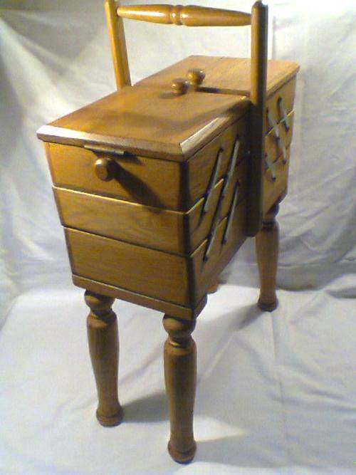 A  LARGE over 60 years old Yellow Wood Sewing Cabinet 590mm Tall x 1155mm Long extended x 220mm Wide