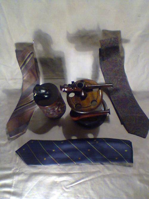 A Stink wood Pipe Stand & a Ethnic Tobacco Barrel BLACK FORREST  Elephant on Top,3 TIES, 1(Silk)