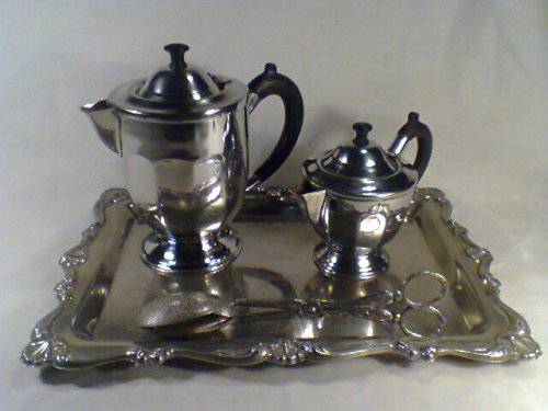 A Beautiful set of 2 HOTELWARE Kettles on a Tray and a set of Silver Plated Salad tongs.