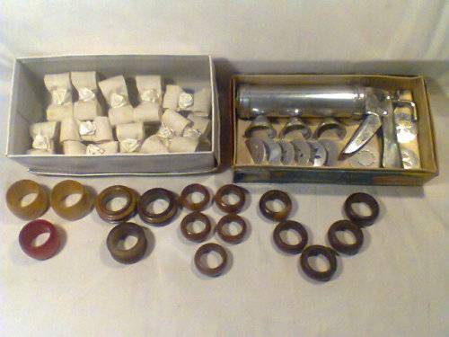 Boxed Cookie Press complete + Serviette Rings some starched (weddings)in good Second hand condition