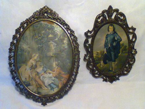 Awesome 2 Pewter Frames, Boy Blue with convexed Glass+3 Victorian Ladies silk cloth slightly damaged