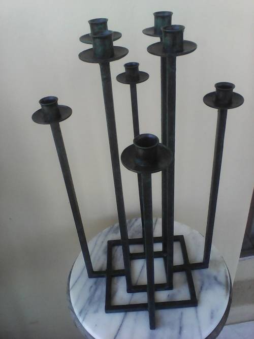 For Inside & out unusual Wrought Iron 8 candle Candelabra in dark green.Size:550mm High x 330mm Wide