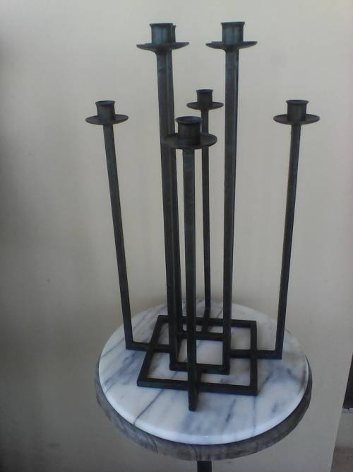 For Inside & out unusual Wrought Iron 8 candle Candelabra in dark green.Size:550mm High x 330mm Wide