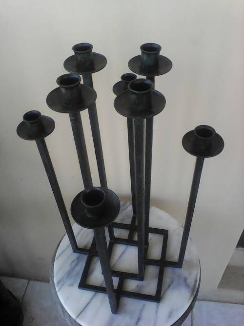 For Inside & out unusual Wrought Iron 8 candle Candelabra in dark green.Size:550mm High x 330mm Wide