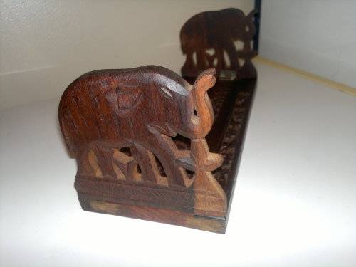 A Ethnic Vintage impressive hard wood Elephant motif adjustable Book Ends. Ideal gift for the Boss.