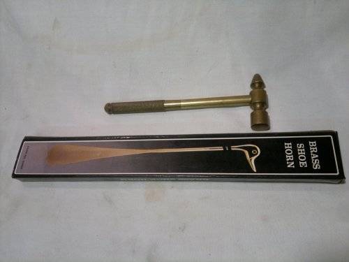 A Unusual Lot of 2 Brass items. A Shoe Horn + a Multi Screw Driver,Hammer set. All in used condition