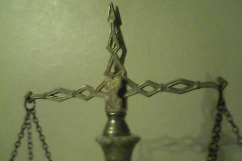 A Rare Vintage  ` Balance Scales of Justice `  Green Onyx and Brass. Size:300mm Tall. In good order.