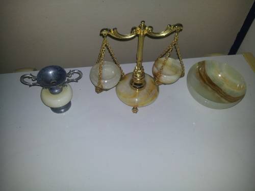 Rare Vintage for the Lawyer`s Desk ` Balance Scales of Justice ` Onyx and Brass. Size:160mm Tall.