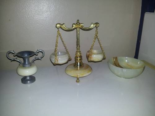 Rare Vintage for the Lawyer`s Desk ` Balance Scales of Justice ` Onyx and Brass. Size:160mm Tall.
