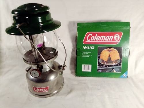 A Ex SAP Canadian `Colman` lamp Mft 1973 and a 4 slice Toaster. In good condition for its age.