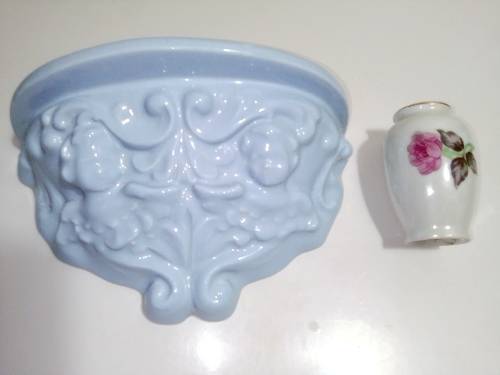 Light Blue Cherub porcelain wall scone and Royal Vermont porcelain Vase.