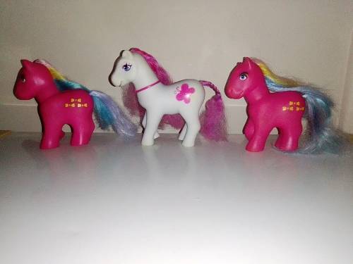 3 x My Little Ponys 2 Dark Pink and a White Butterfly pony`s Stamped `Simba-Toys.