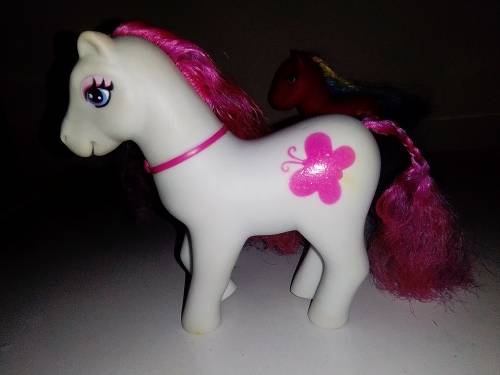 3 x My Little Ponys 2 Dark Pink and a White Butterfly pony`s Stamped `Simba-Toys.