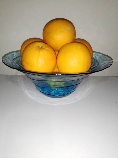 Hand Blowen. 2 Murano Aqua blue Vases, rings around sides. Blue Glass fruit bowl, smaller clear one.