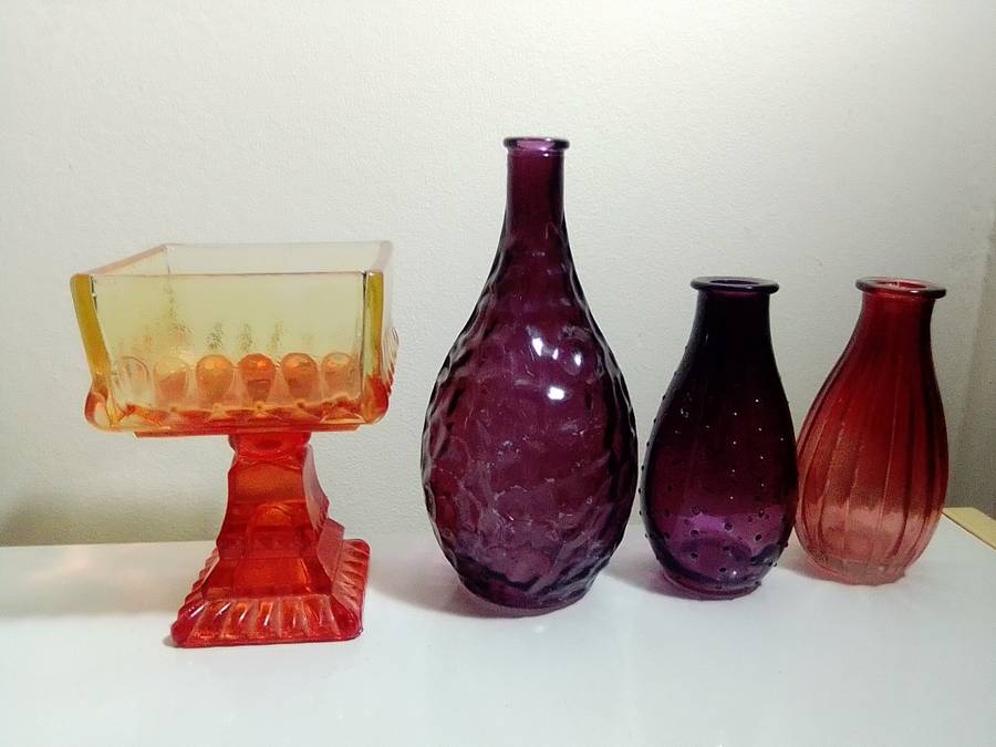 Reserved for "UNDER THE STAIRS" A Vintage collection of 4 Glass vases.