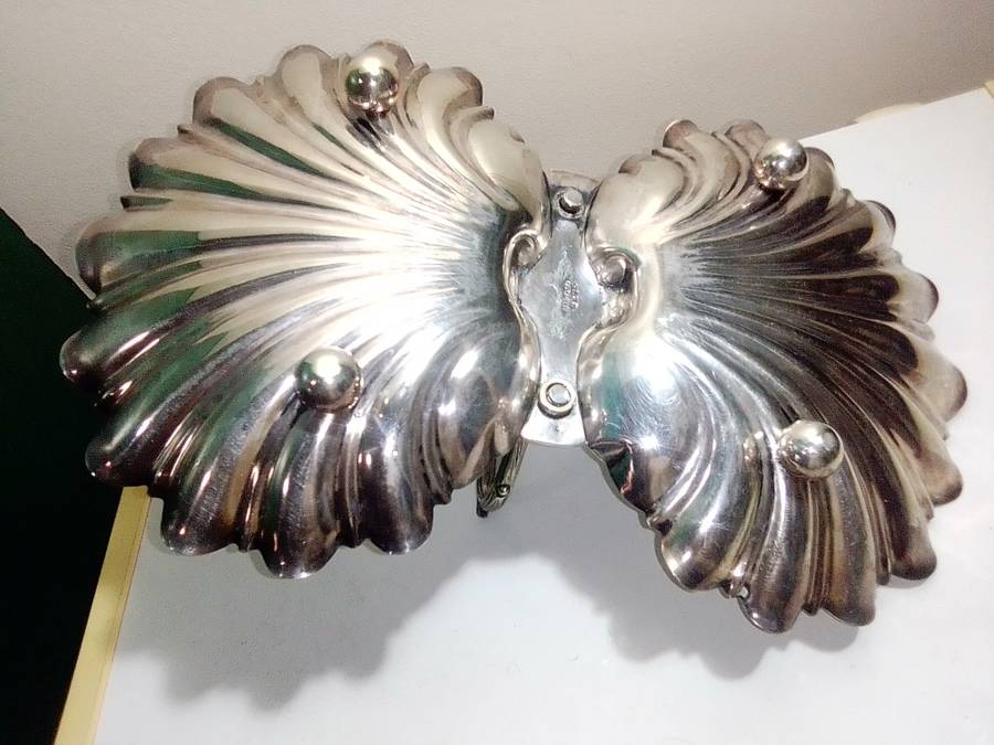 Wow a SILVER 1875-1896 Fenton Brothers. Vintage Double Trinket dish with beery and leaf\vine motif.