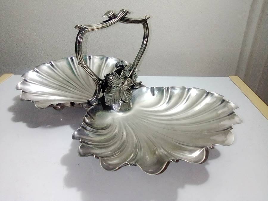 Wow a SILVER 1875-1896 Fenton Brothers. Vintage Double Trinket dish with beery and leaf\vine motif.