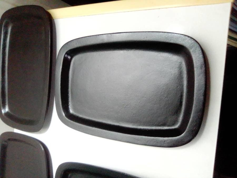 4 Vintage Cast iron Stake plates pre-seasoned and in good used condition.