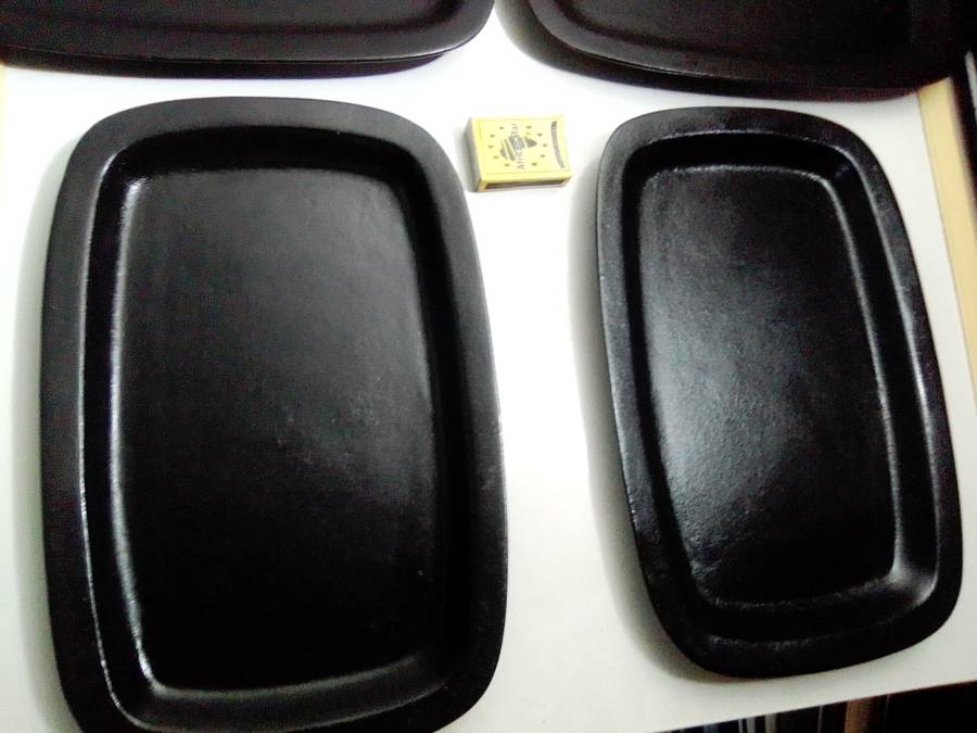 4 Vintage Cast iron Stake plates pre-seasoned and in good used condition.