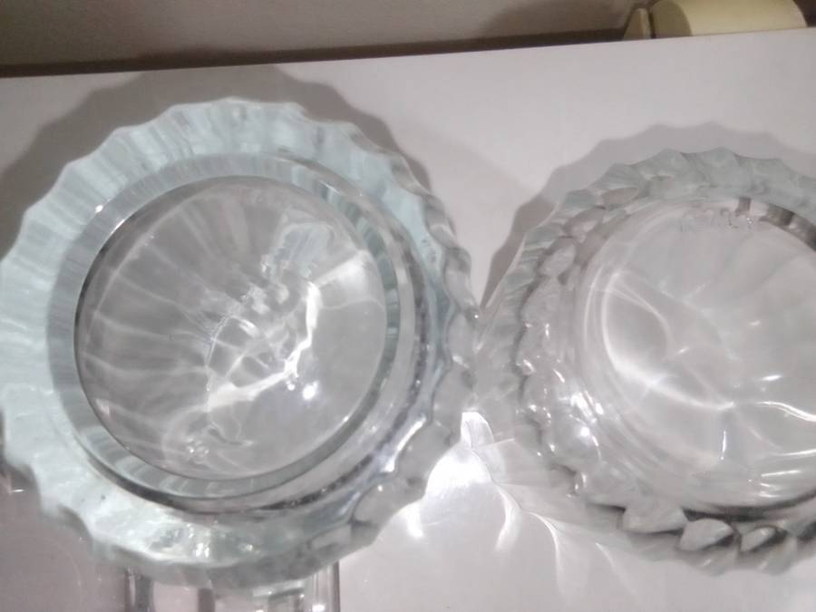 For a couple.Vintage glass kitchen Glass sets. 2 Water Jugs, Lidded Jar, Butter Dish. Lemon Squeeze.