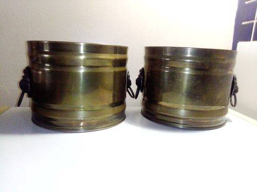 2 x Estate Auction Old Planters Hand Made `Lustre Ware Solid Brass Cape Town`copper Lions head Rings