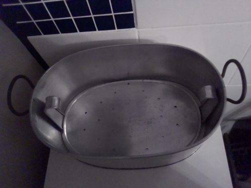 A Huge Country house steamer kitchen Aliminium dome lided pot with hook out Trivet tray.