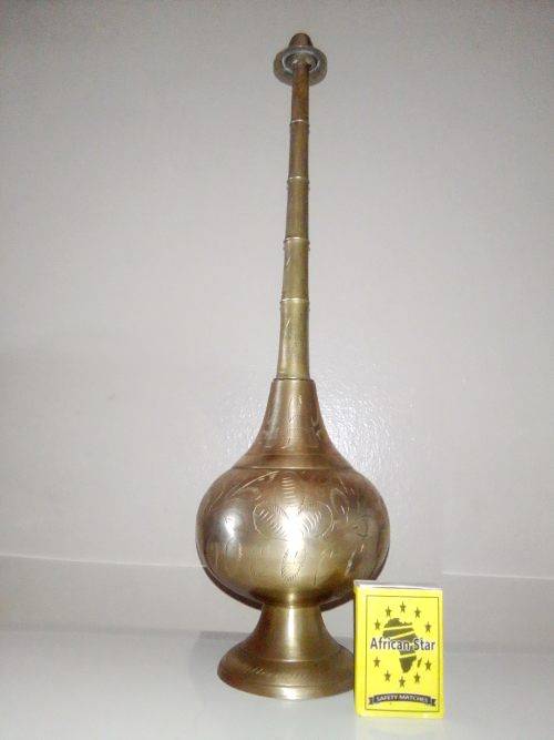 Large and Solid Brass Rose Water or Insence Burner. Size: 34.5cm. Tall.