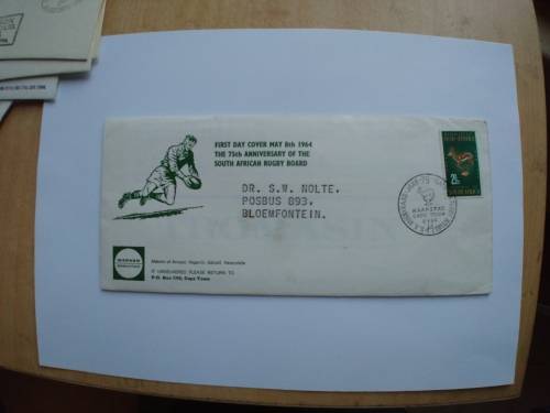 75 years First day cover South African Rugby Board - 8th May 1964