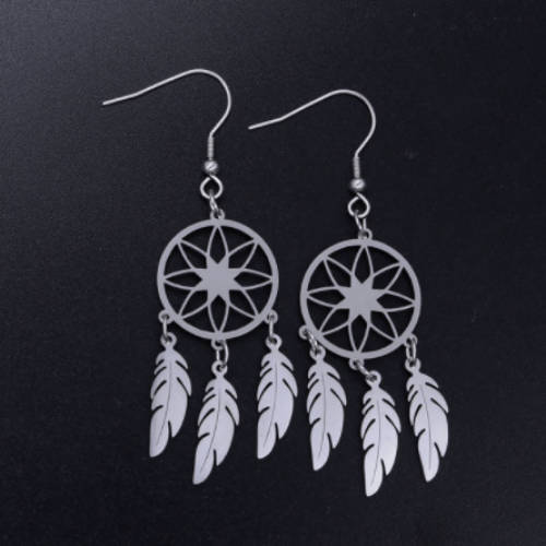The Surgical Steel Flower Dream Catcher Earrings (Silver or Gold)