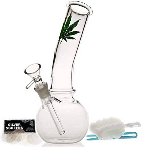 MINI GLASS BONG WITH MARIJUANA LEAF PRINT