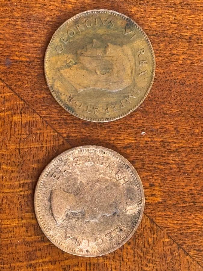 Various old South African coins