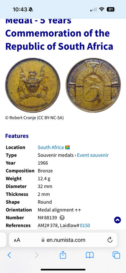 South Africa commemorative medals