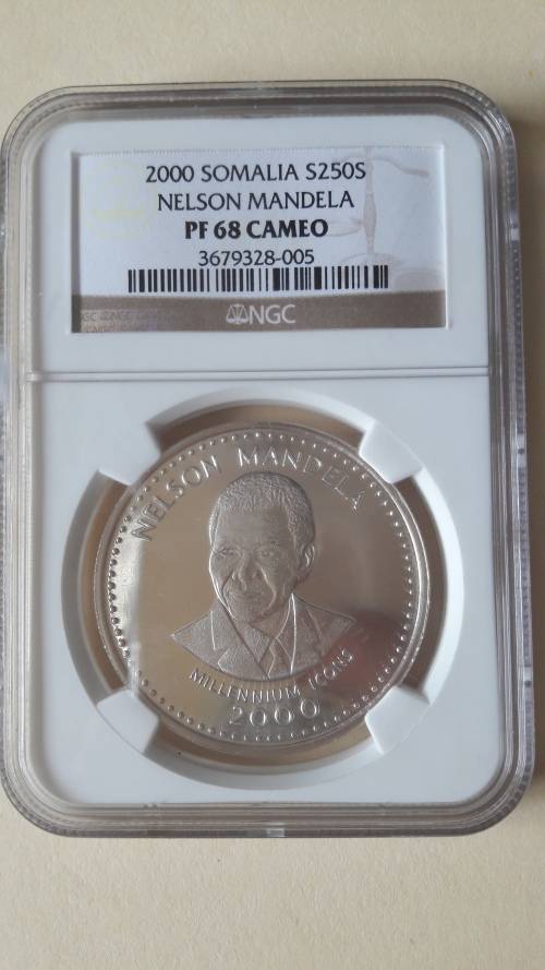 2000 Nelson Mandela Coin Somalia 250 Shillings PF68 Cameo NGC Graded !!