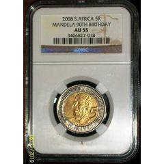 2008 Mandela 90th R5 !!!! AU55 NGC Graded