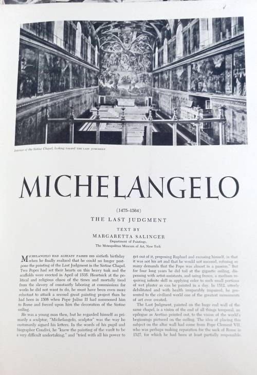 Michelangelo ` The last Judgment` -  Art treasures of the World book with 16 colour prints 1955