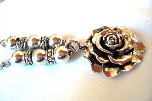 Lovely Tibetian silver rose pendant and chain with 6 balls and 4 hoops