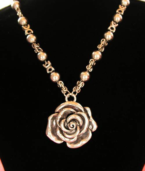 Tibetian silver rose and ball chain