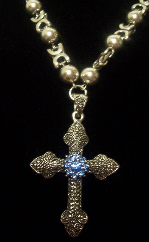 Tibetian silver blue cross pendant and chain
