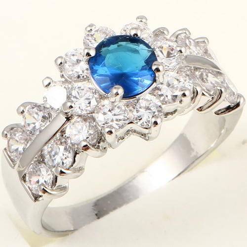 WHITE GOLD 6MM BLUE GEMSTONE FLOWER RING