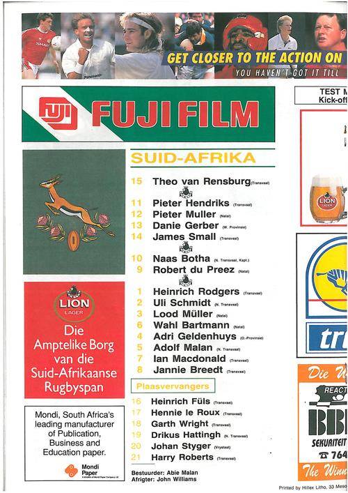 5 Springbok Rugby programmes